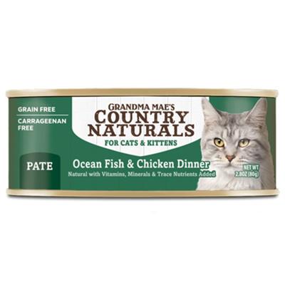 Grandma Mae's Country Naturals Pate Dinner Canned Cat Food Ocean Fish Chicken, 2.8 oz