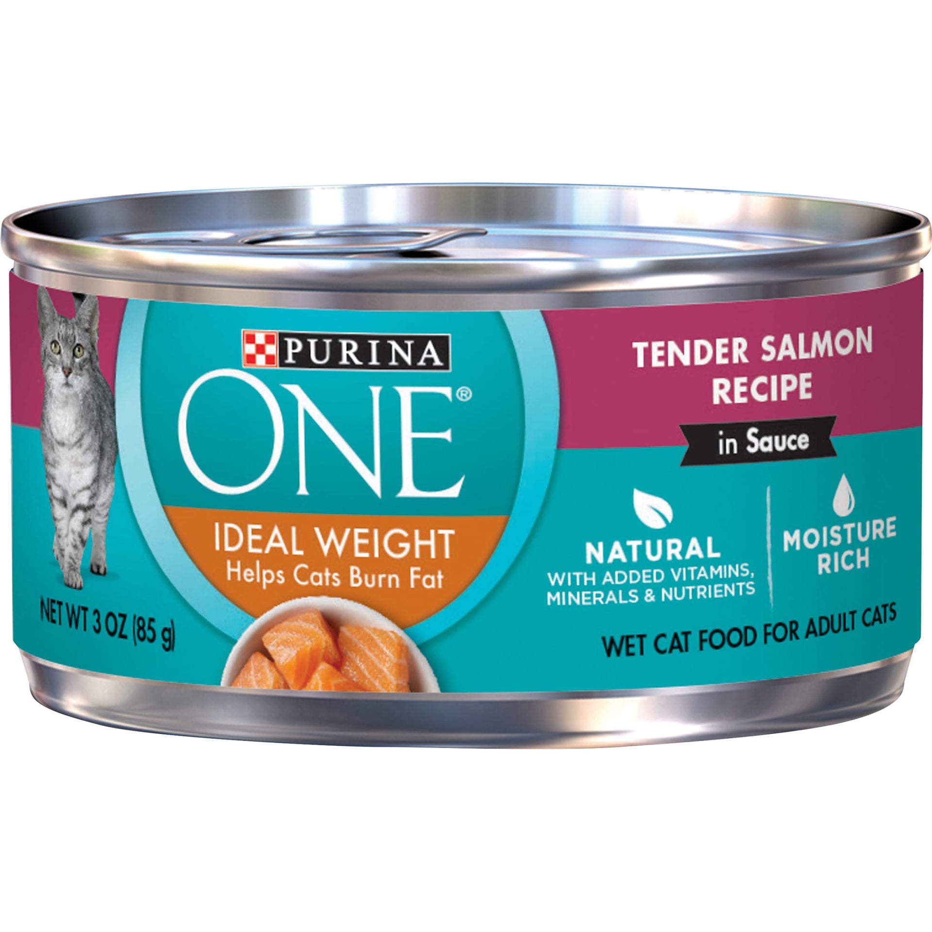 Purina ONE Natural Weight Control Wet Cat Food, Ideal Weight Tender Salmon  Recipe, 3 oz. Pull-Top Can