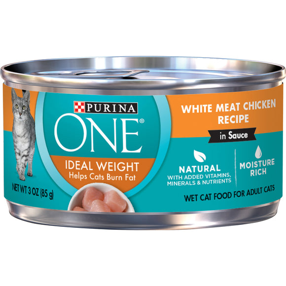 Purina ONE Natural Weight Control Wet Cat Food, Ideal Weight White Meat Chicken Recipe in Sauce, 3 oz. Pull-Top Can