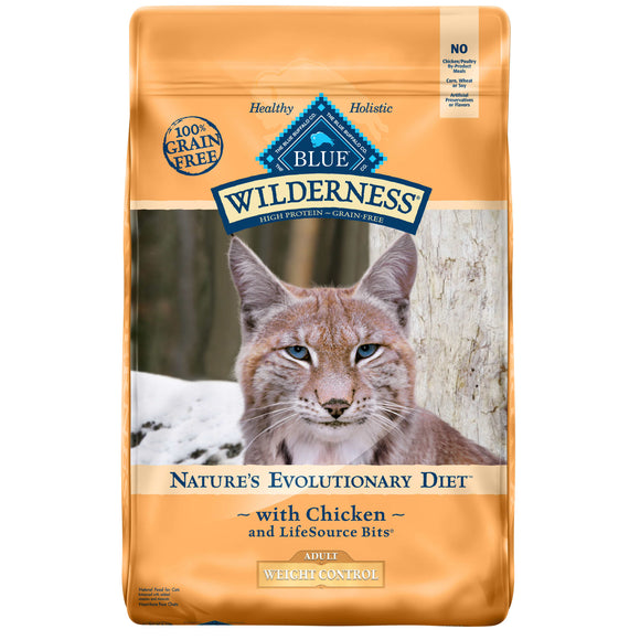 Blue Buffalo Wilderness High Protein Weight Control Chicken Dry Cat Food for Adult Cats  Grain-Free  5 lb. Bag