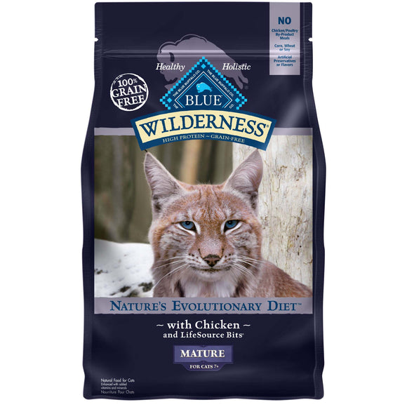 Blue Buffalo Wilderness High Protein Mature Chicken Dry Cat Food for Senior Cats  Grain-Free  5 lb. Bag