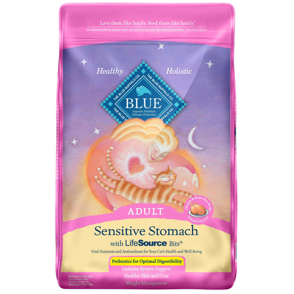 Blue Buffalo Sensitive Stomach Chicken and Brown Rice Dry Cat Food for Adult Cats  Whole Grain  7 lb. Bag