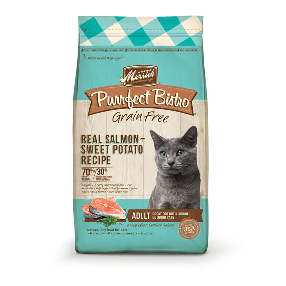 Merrick Purrfect Bistro Grain Free Cat Food  Real Salmon and Sweet Potato Dry Cat Food Recipe - 12 lb Bag
