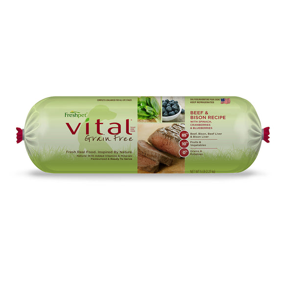 Freshpet Vital Vital Grain Free Beef & Bison Recipe with Spinach, Cranberries & Blueberries Fresh Dog Food, 5 lb. ()