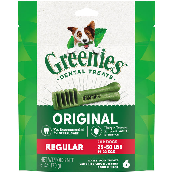 GREENIES Original Regular Size Natural Dental Dog Treats  6 oz. Pack (6 Treats)