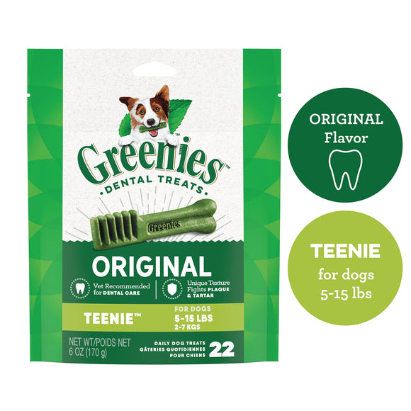 GREENIES Original TEENIE Natural Dental Dog Treats  6 oz. Pack (22 Treats)