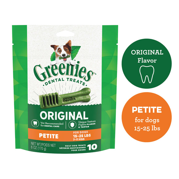 GREENIES Original Petite Natural Dog Dental Treats  6 oz. Pack (10 Treats)