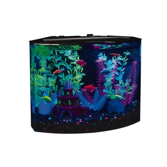 GloFish Crescent Aquarium Kit 5 Gallons  Plastic Includes Hidden Blue LED Light and Internal Filter