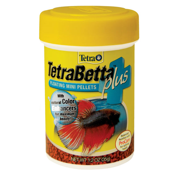 Tetra TetraBetta Plus Floating Mini Pellets 1.2 Ounces, Fish Food with Natural Color Enhance