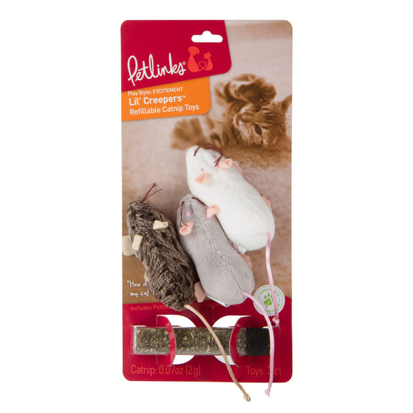 Petlinks Lil' Creepers Refillable Catnip Cat Toys, 3 Count