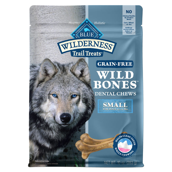 Blue Buffalo Wilderness Wild Bones Small Dental Treats for Adult Dogs  Grain-Free  10 oz. Bag