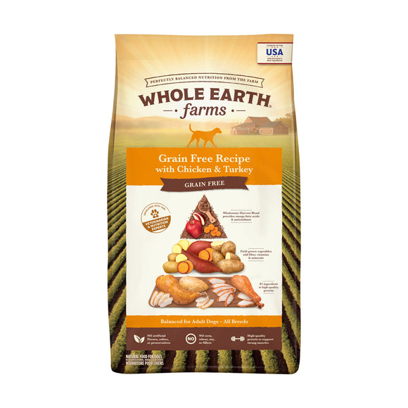 Whole Earth Farms Grain Free Dog Food  Chicken and Turkey Recipe  Dry Dog Food - 25 lb Bag