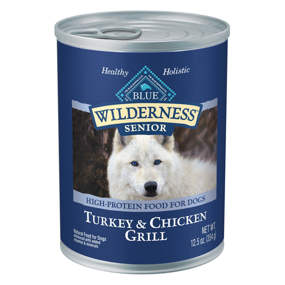 Blue Buffalo Wilderness Grain Free High Protein Wet Dog Food Turkey & Chicken Grill Senior - 12.5oz