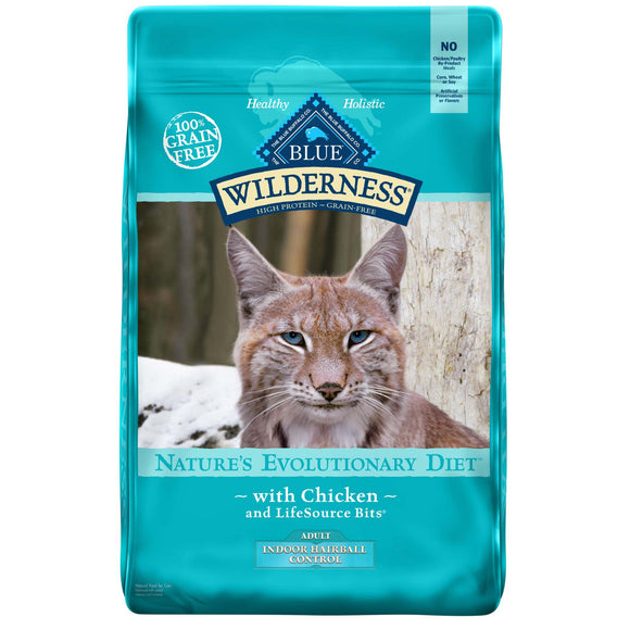 Blue Buffalo Wilderness High Protein Indoor Hairball Control Chicken Dry Cat Food for Adult Cats  Grain-Free  11 lb. Bag