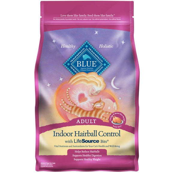 Blue Buffalo Indoor Hairball Control Chicken and Brown Rice Dry Cat Food for Adult Cats  Whole Grain  7 lb. Bag