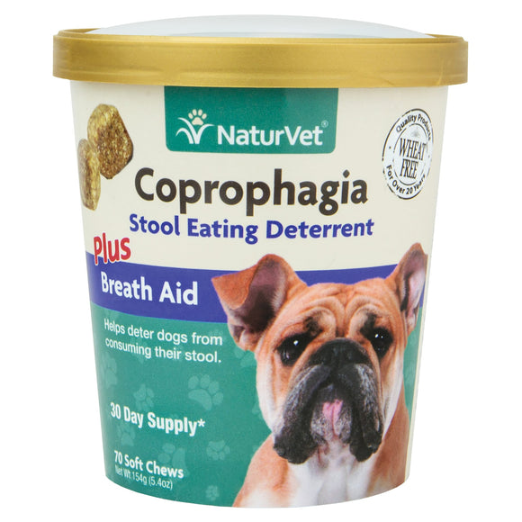 NaturVet Coprophagia Stool Eating Deterrent Plus Breath Aid – Deters Dogs from Consuming Stool – Enhanced with Breath Freshener  Enzymes & Probiotics - 70ct Soft Chew