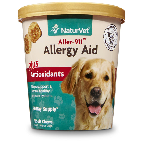 NaturVet Aller-911 Allergy Aid + Antioxidants for Dogs  70 Soft Chews