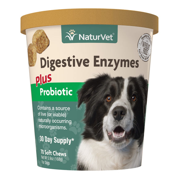 NaturVet Healthy Probiotics and Digestive Enzyme Supplement for Dogs, 70 Soft Chews