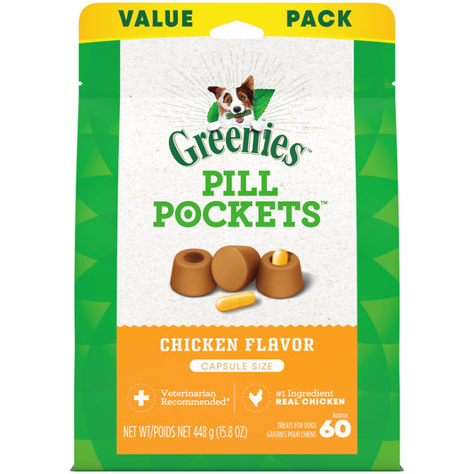 GREENIES PILL POCKETS Capsule Size Natural Dog Treats Chicken Flavor  15.8 oz. Value Pack (60 Treats)