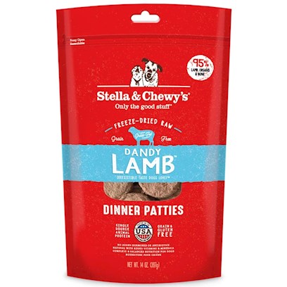 Stella & Chewy's Dandy Lamb Dinner Patties Grain-Free Freeze-Dried Raw Dry Dog Food, 15 oz.
