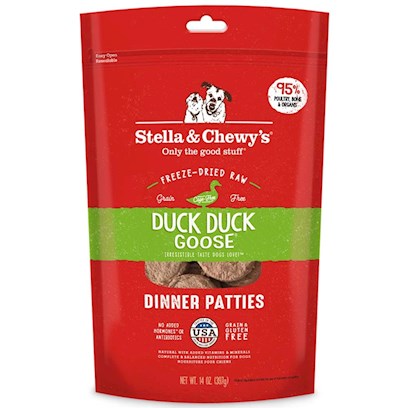 Stella & Chewy s Duck Duck Goose Dinner Patties Grain-Free Freeze-Dried Raw Dry Dog Food  14 oz