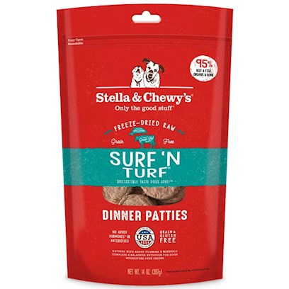 Stella & Chewy s Surf  N Turf Beef & Salmon Dinner Patties Grain-Free Freeze-Dried Raw Dry Dog Food  5.5 oz.