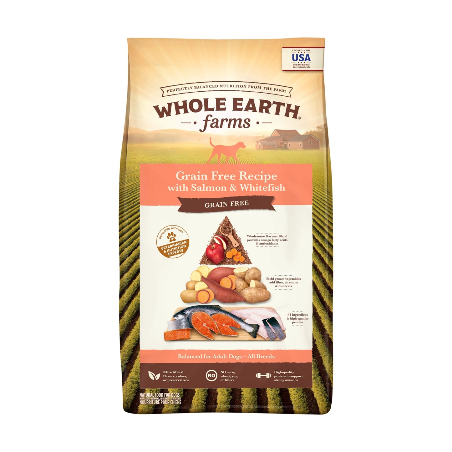 Whole Earth Farms Grain Free Dog Food  Salmon and Whitefish Recipe  Dry Dog Food - 25 lb Bag