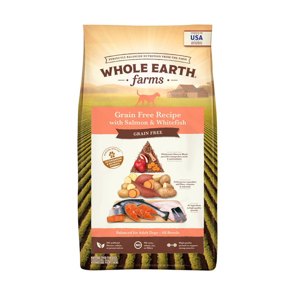 Whole Earth Farms Grain Free Dog Food  Salmon and Whitefish Recipe  Dry Dog Food - 25 lb Bag