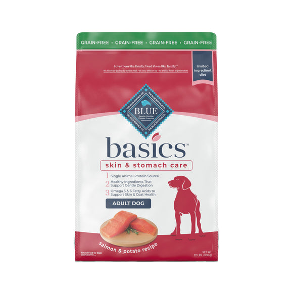Blue Buffalo Basics Skin & Stomach Care Salmon and Potato Dry Dog Food for Adult Dogs  Grain-Free  4 lb. Bag