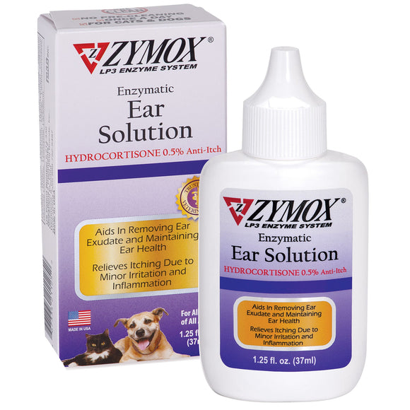 Zymox Ear Solution for Dogs and Cats With 0.5-Percent Hydrocortisone, 1.25 oz.