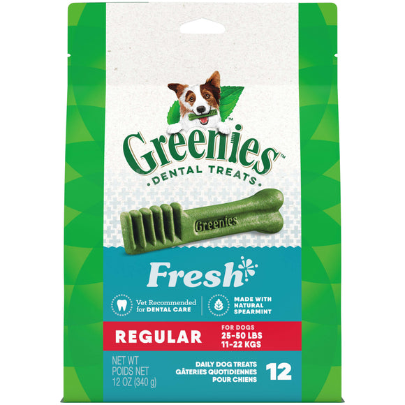 GREENIES Regular Natural Dog Dental Care Chews Oral Health Dog Treats Fresh Flavor  12 oz. Pack (12 Treats)
