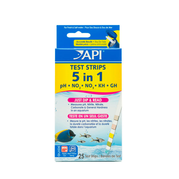 API 5-In-1 Test Strips  Freshwater And Saltwater Aquarium Test Strips  25-Count