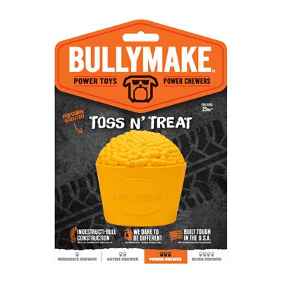 BullyMake Toss n' Treat Flavored Dog Chew Toy Popcorn, Butter
