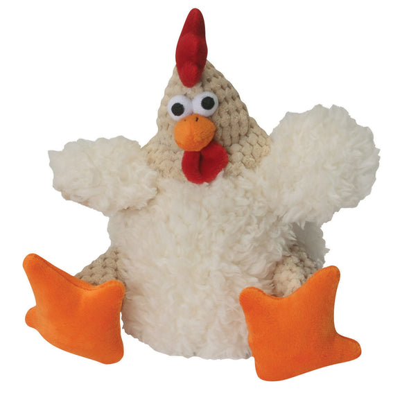 goDog Checkers Rooster Plush Squeaker Dog Toy Small White