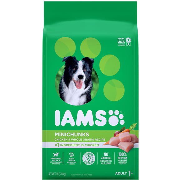 IAMS Minichunks High Protein Dog Food  Bite-size Chicken & Whole Grains for Adult Dogs (7 lb. bag)