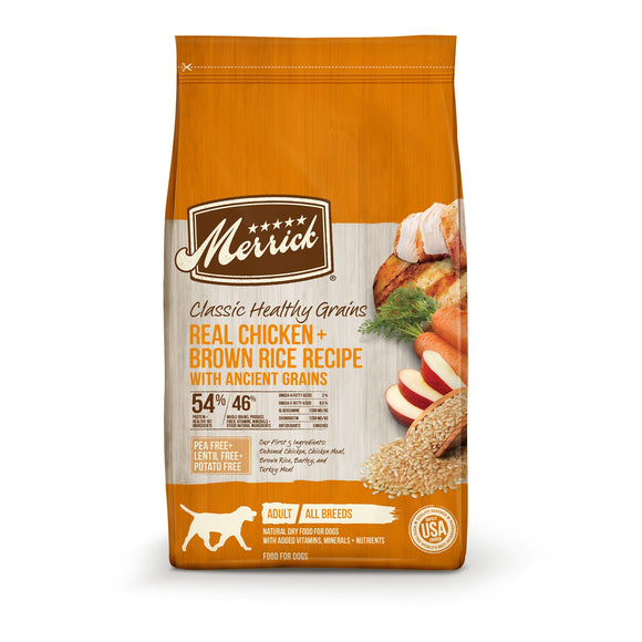 Merrick Classic Healthy Grains Dry Dog Food Real Chicken + Brown Rice Recipe with Ancient Grains - 25 lb Bag