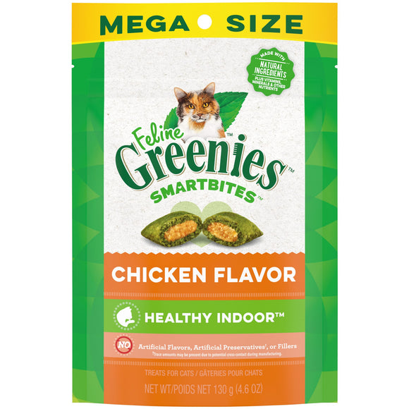 FELINE GREENIES SMARTBITES HEALTHY INDOOR Natural Treats for Cats  Chicken Flavor  4.6 oz. Pouch