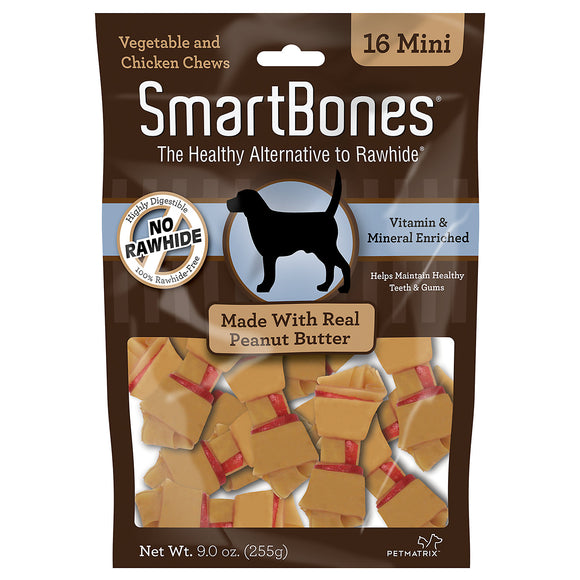 SmartBones Peanut Butter Mini Bones for Dogs  Rawhide-Free 16 Pk
