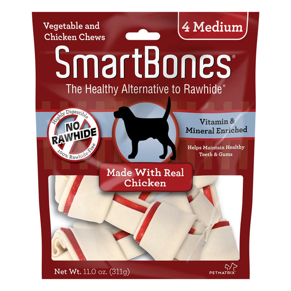 SmartBones Medium Chews With Real Chicken 4 Count  Rawhide-FreeChews For Dogs