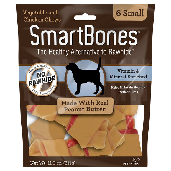 SmartBones Small Chews With Real Peanut Butter 6 Count  Rawhide-FreeChews For Dogs