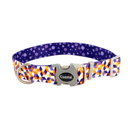 Coastal Sublime® Adjustable Dog Collar, Purple Orange Cubes, Medium - 1" x 12"-18"