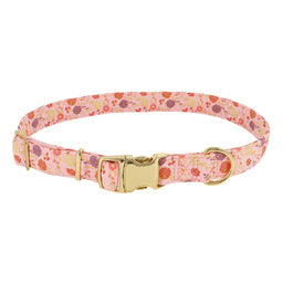 Coastal Accent Metallic Adjustable Dog Collar, Delicate Pink Flowers, Large - 1" x 18"-26"