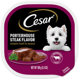 CESAR Wet Dog Food Classic Loaf in Sauce Porterhouse Steak Flavor, 3.5 oz. Easy Peel Trays