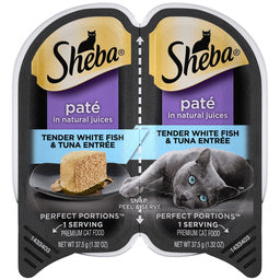 SHEBA Wet Cat Food Pate, Tender Whitefish & Tuna Entree, 2.6 oz. PERFECT PORTIONS Twin Pack Trays