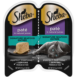 Sheba Perfect Portions Soft Wet Cat Food Pate in Natural Juices Signature Seafood Entree, 2.6 oz. Easy Peel Twin-Pack Trays