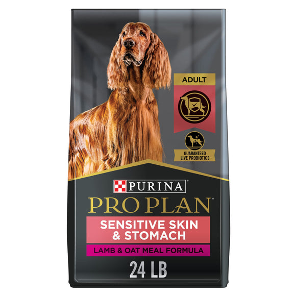 Purina Pro Plan Sensitive Skin and Sensitive Stomach Dog Food With Probiotics for Dogs  Lamb & Oat Meal Formula  24 lb. Bag