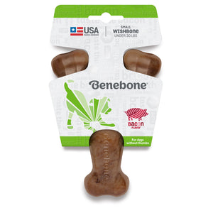 Benebone Real Bacon Durable Wishbone Dog Chew Toy  Small