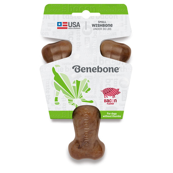 Benebone Real Bacon Durable Wishbone Dog Chew Toy  Small