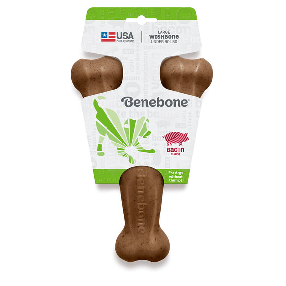 Benebone Real Bacon Durable Wishbone Dog Chew Toy  Large