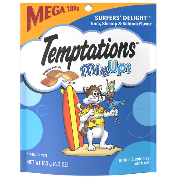 TEMPTATIONS MIXUPS Crunchy and Soft Cat Treats Surfers  Delight Flavor  6.3 oz. Pouch